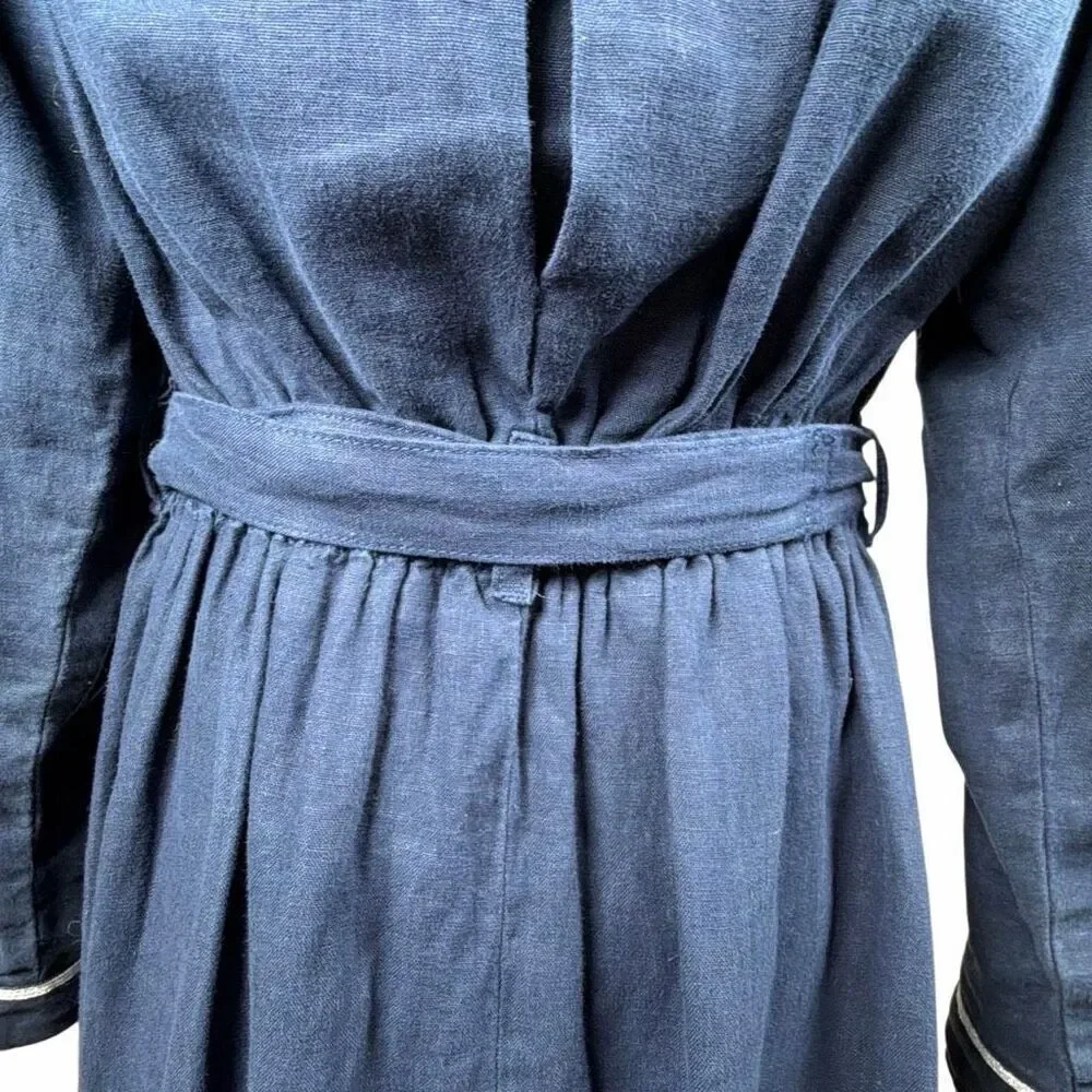 NWT L’AGENCE Kingsley Linen Shirt Dress Coat Navy Military Button Front Belted S